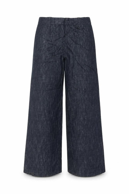 Marks & Spencer Women’s Blue UK 8 Regular Wide Leg Linen Blend Trousers