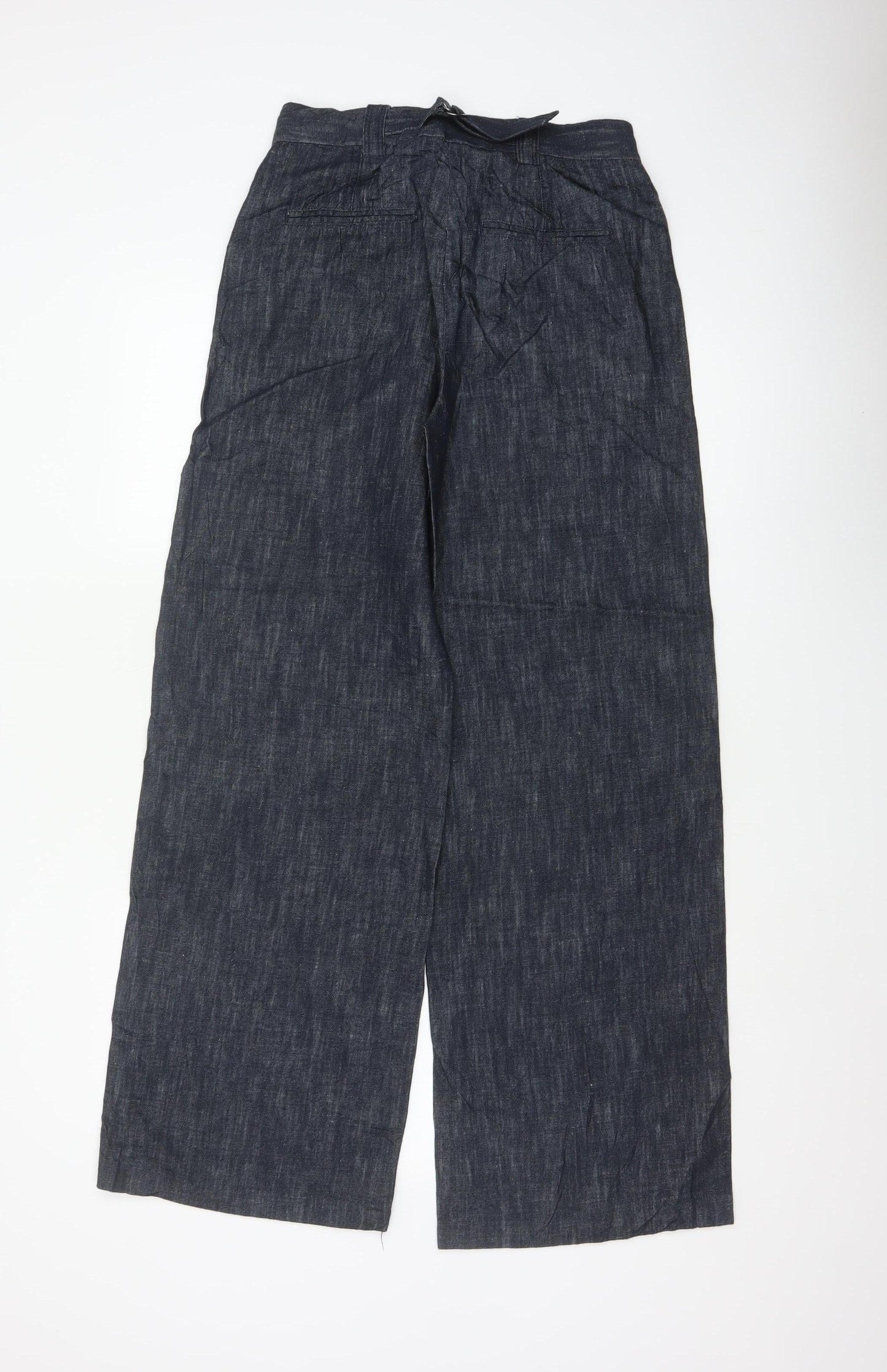 Marks & Spencer Women’s Blue UK 8 Regular Wide Leg Linen Blend Trousers