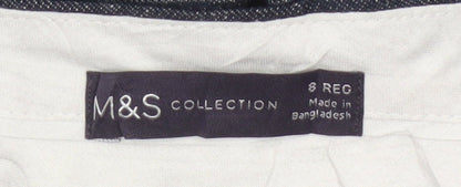 Marks & Spencer Women’s Blue UK 8 Regular Wide Leg Linen Blend Trousers