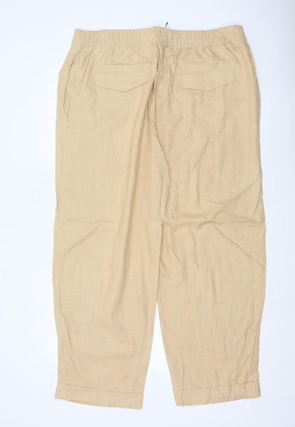 Marks & Spencer Women Beige Size 20 Straight Ankle Grazer Linen Trousers