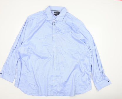 Marks and Spencer Men's Blue 20 Regular Fit Cotton Herringbone Shirt