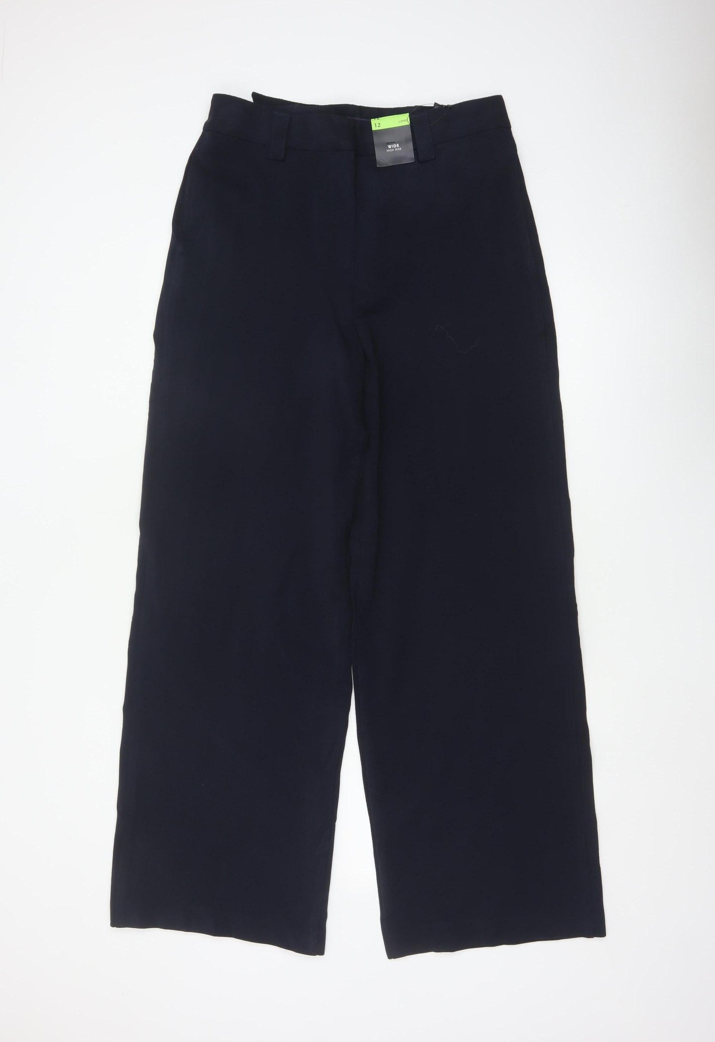 Marks & Spencer Women Blue UK 12 Long Wide Leg High Rise Trousers