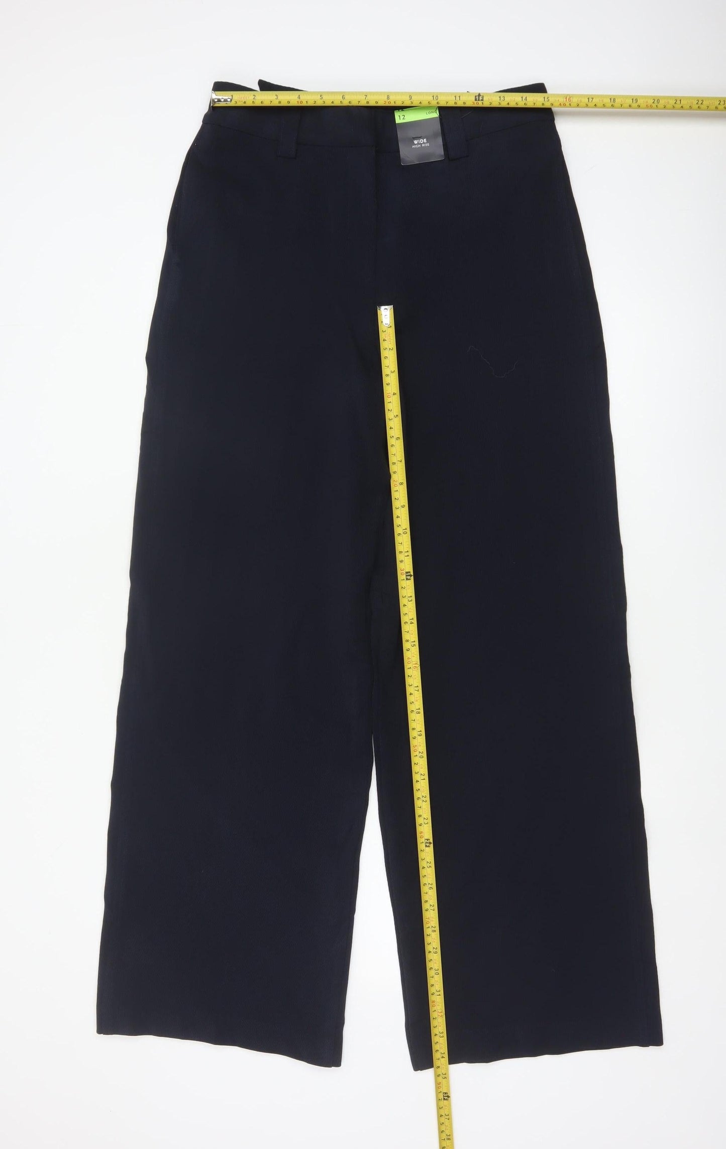 Marks & Spencer Women Blue UK 12 Long Wide Leg High Rise Trousers