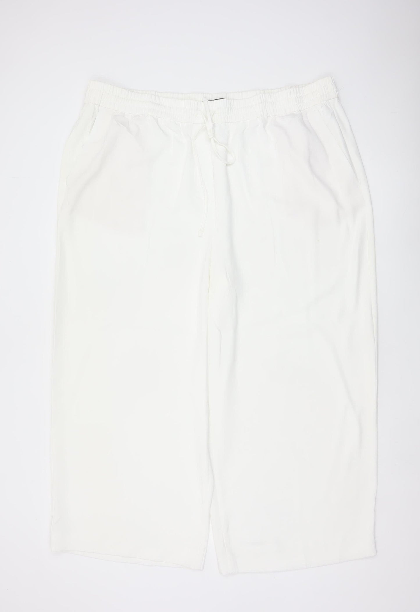Marks & Spencer Women Ivory UK 22 Wide-Leg Drawstring Trousers