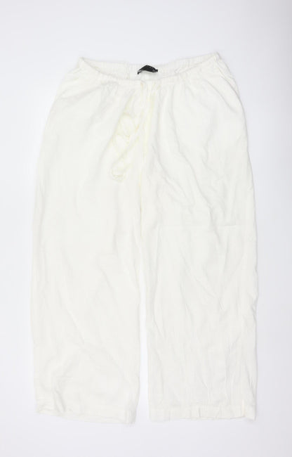 ASOS DESIGN Women Ivory UK 10 Wide-Leg Linen Blend Drawstring Trousers