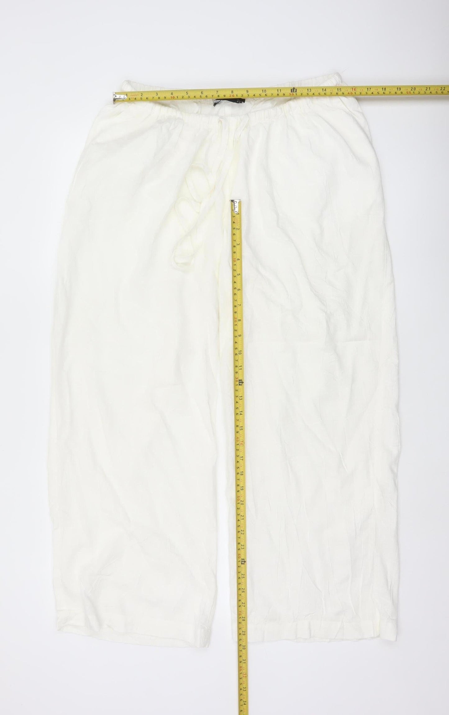 ASOS DESIGN Women Ivory UK 10 Wide-Leg Linen Blend Drawstring Trousers