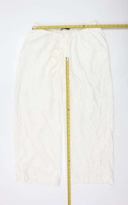 ASOS DESIGN Women Ivory UK 10 Wide-Leg Linen Blend Drawstring Trousers