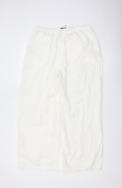 ASOS DESIGN Women Ivory UK 10 Wide-Leg Linen Blend Drawstring Trousers