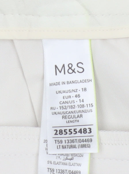 M&S Women Ivory UK 18 Regular Straight Leg Tailored Dress Trousers