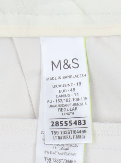 M&S Women Ivory UK 18 Regular Straight Leg Tailored Dress Trousers