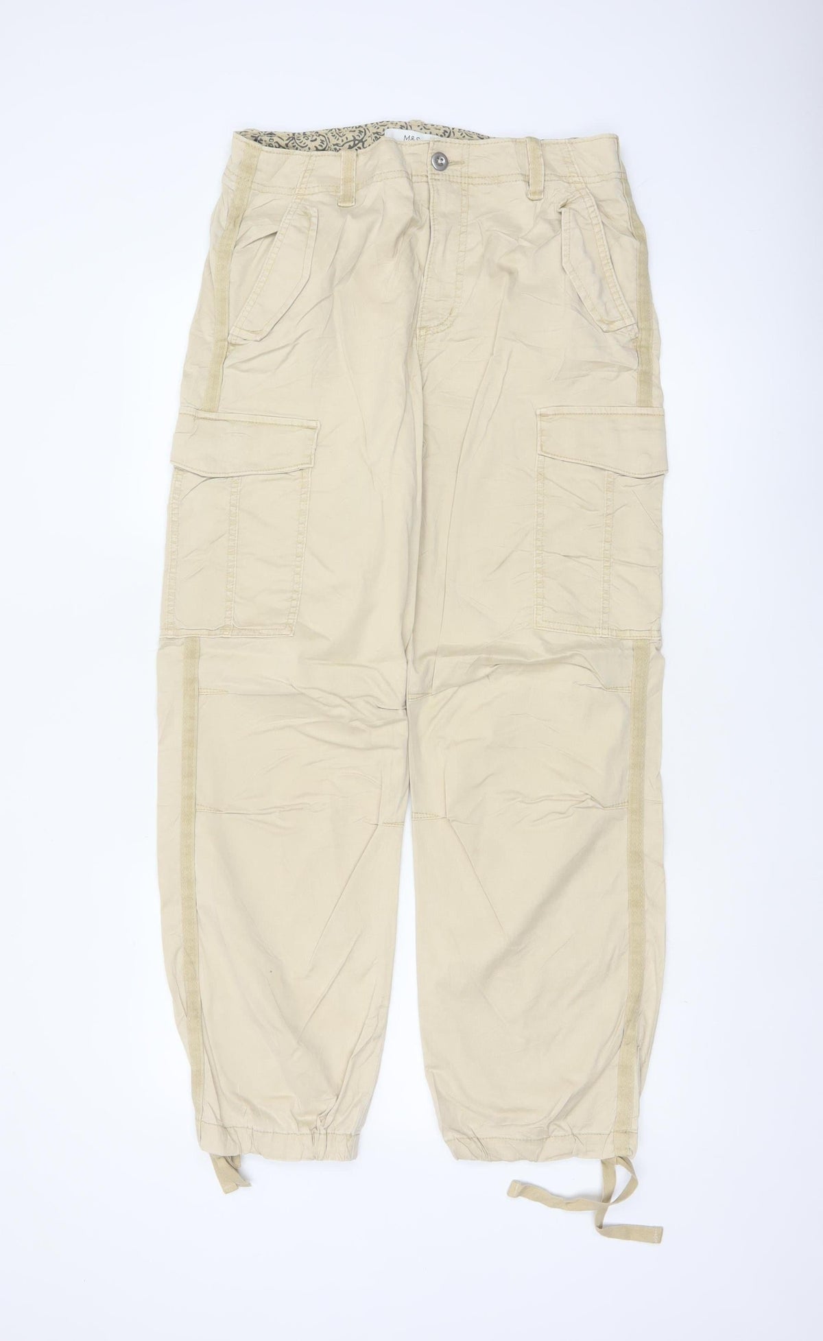 M&S Women’s Beige Size 12 Regular Cargo Trousers Pockets