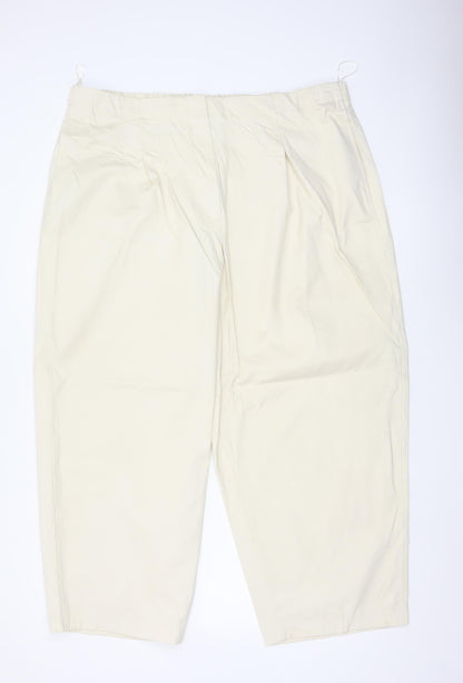 Marks and Spencer Women Ivory Size 22 Regular Cotton Tapered Trousers