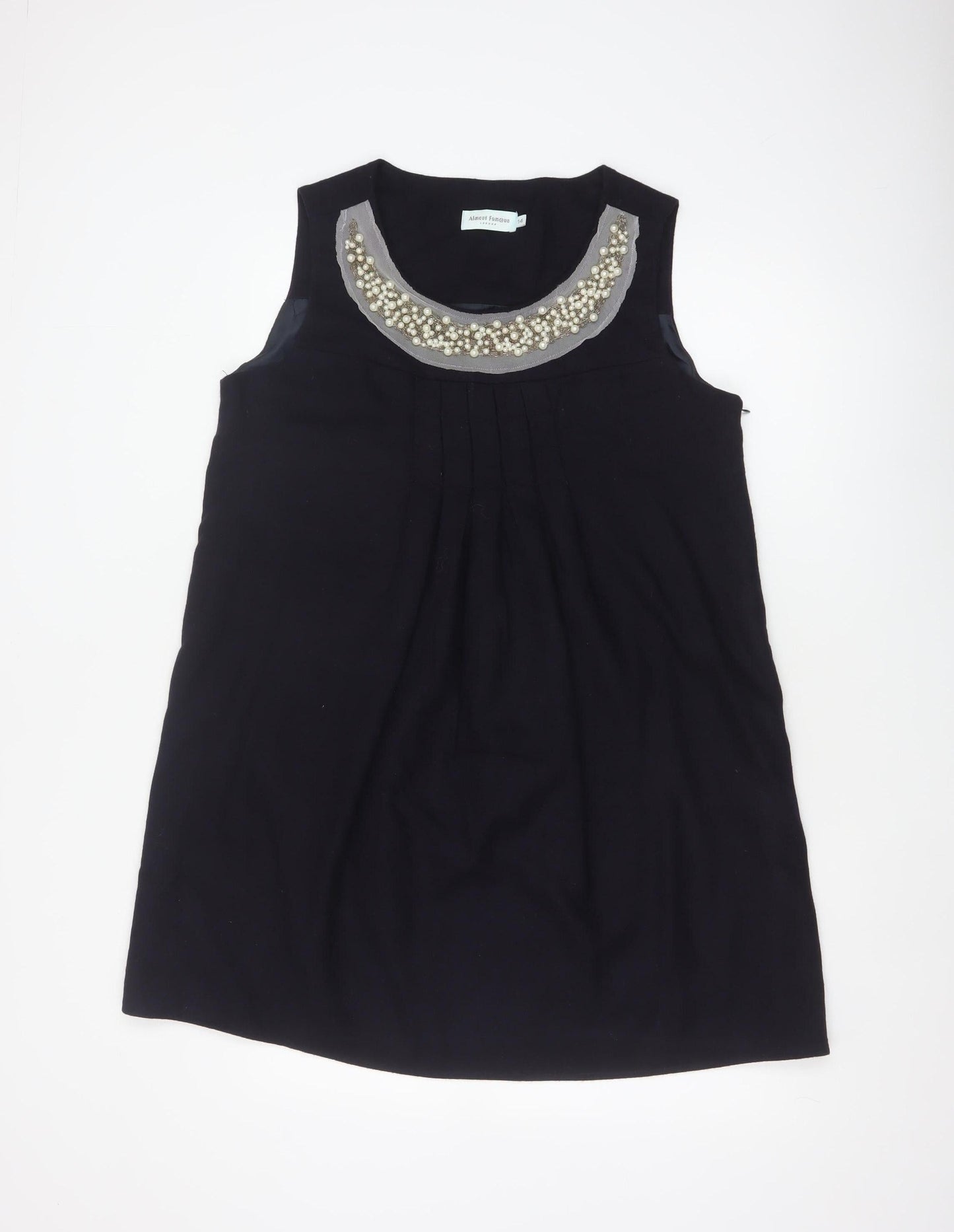 Almost Famous Women Black UK 14 A-Line Beaded Wool Blend Party Dress