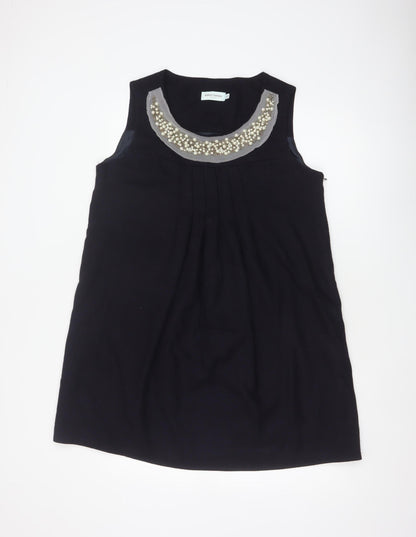 Almost Famous Women Black UK 14 A-Line Beaded Wool Blend Party Dress