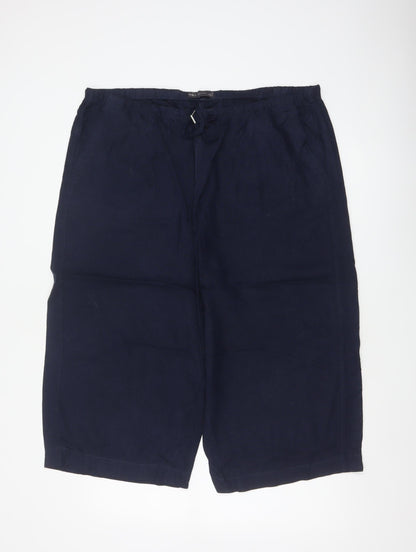 Marks and Spencer Womens Blue UK 20 Cropped Ramie Blend Trousers