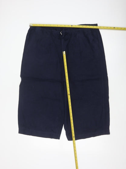 Marks and Spencer Womens Blue UK 20 Cropped Ramie Blend Trousers