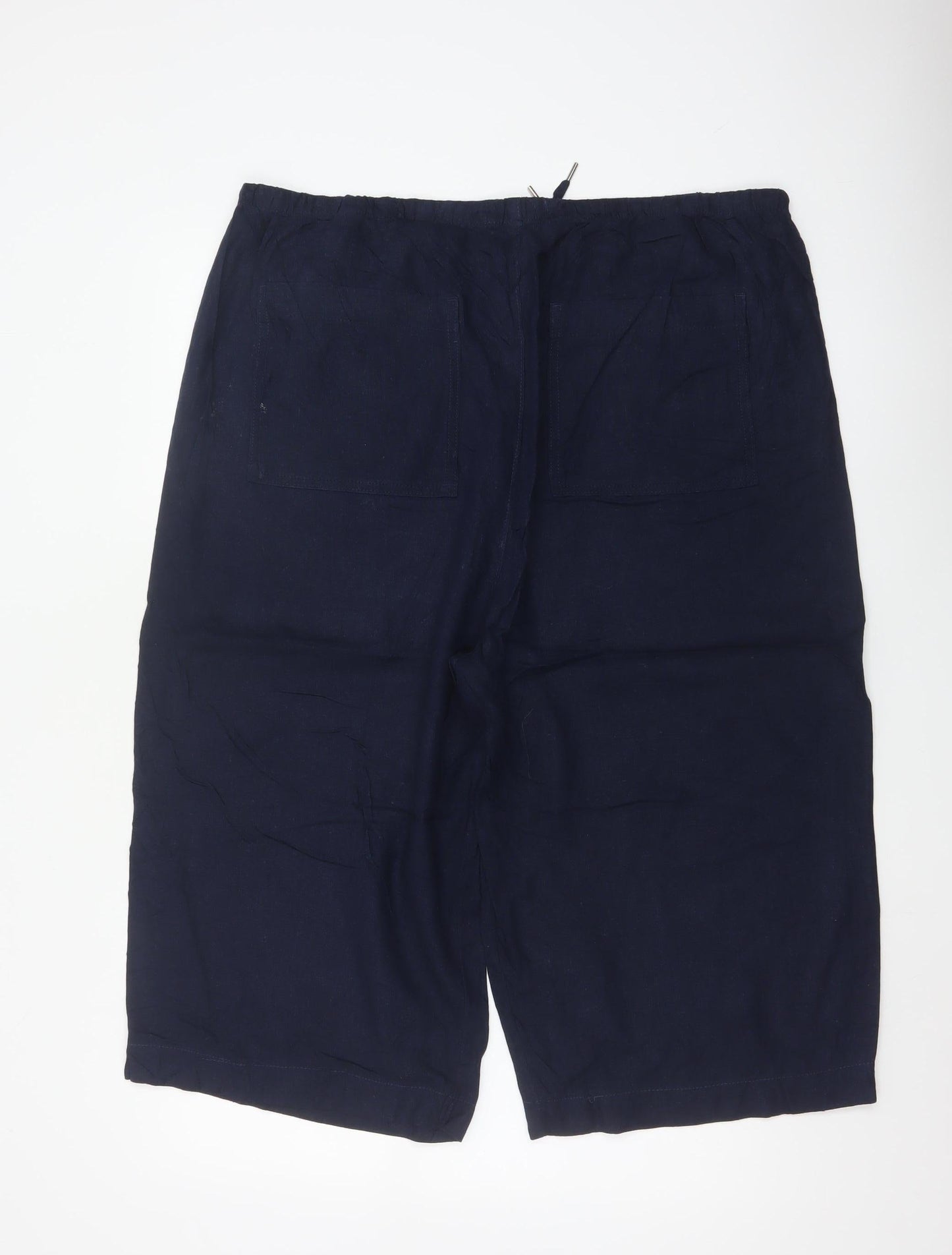 Marks and Spencer Womens Blue UK 20 Cropped Ramie Blend Trousers