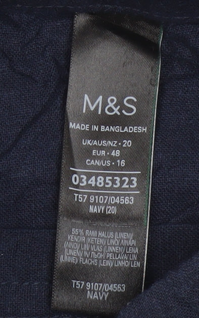Marks and Spencer Womens Blue UK 20 Cropped Ramie Blend Trousers