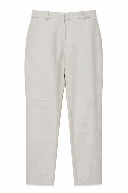 H&M Women Beige Check Slim Tapered Cotton Blend Trousers UK 10