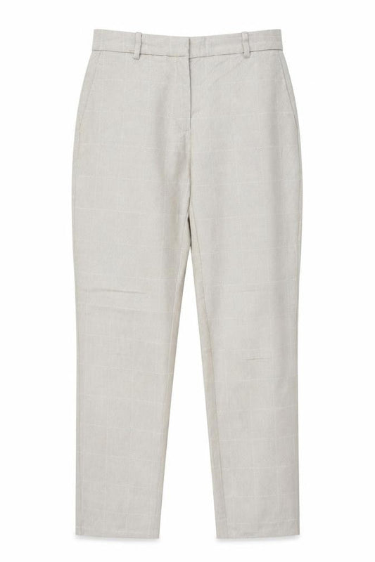 H&M Women Beige Check Slim Tapered Cotton Blend Trousers UK 10