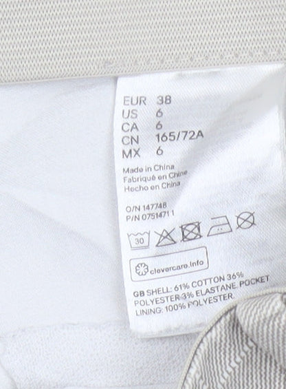H&M Women Beige Check Slim Tapered Cotton Blend Trousers UK 10