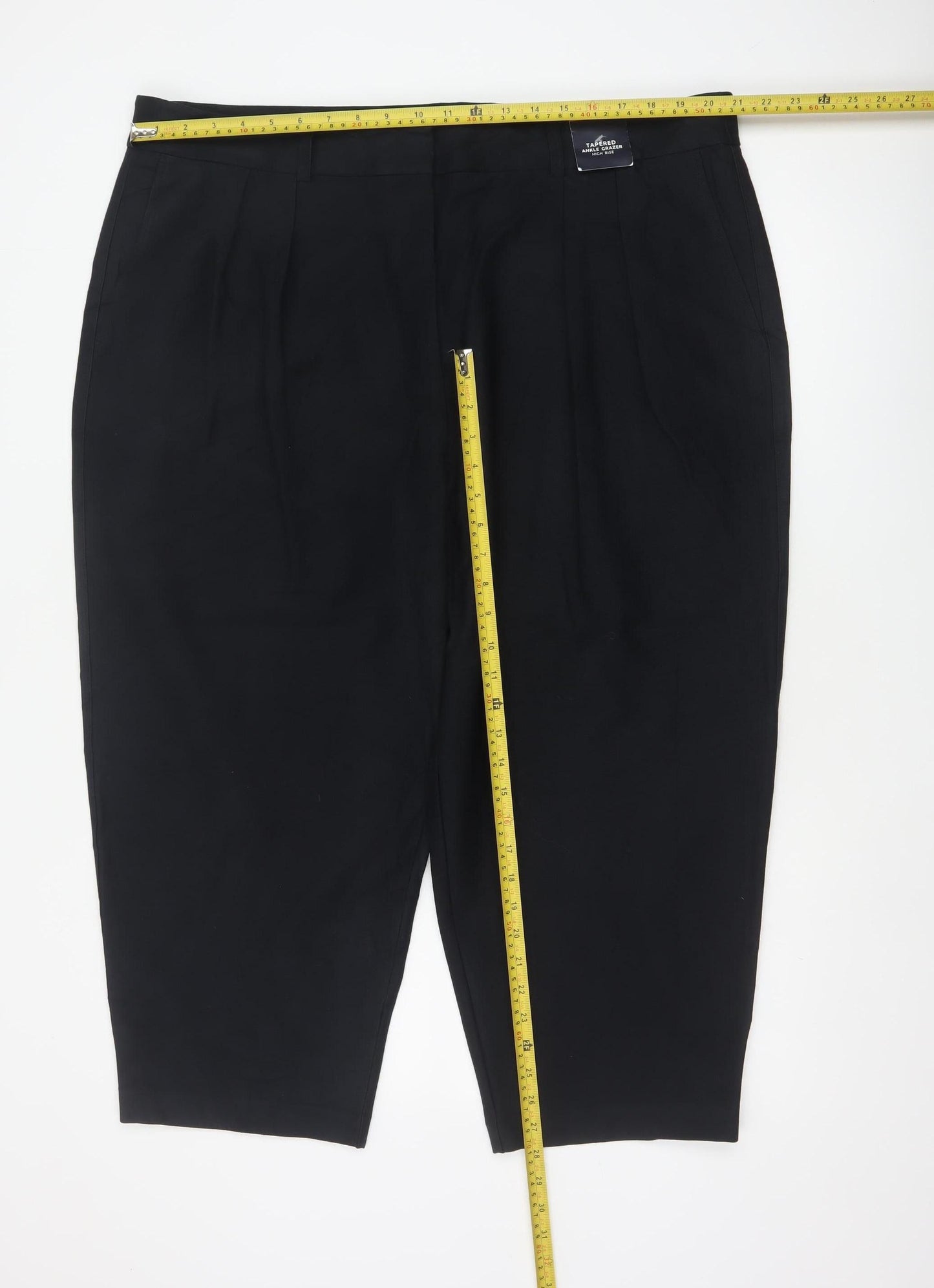 M&S Women Black Size 22 Short Tapered Ankle Grazer High Rise Trousers