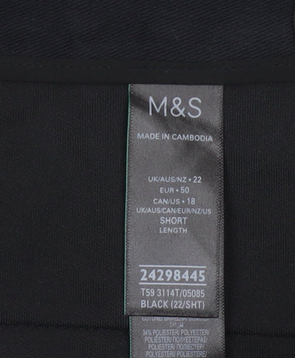 M&S Women Black Size 22 Short Tapered Ankle Grazer High Rise Trousers