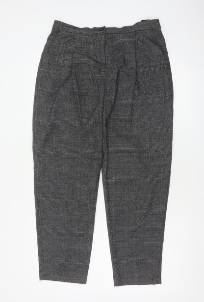 Monki Women Grey Check Tapered Trousers UK 12 Elastic Waist