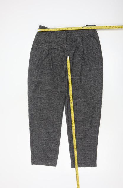 Monki Women Grey Check Tapered Trousers UK 12 Elastic Waist