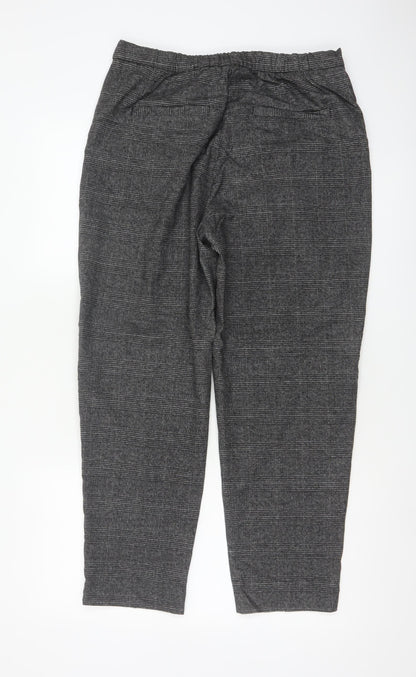 Monki Women Grey Check Tapered Trousers UK 12 Elastic Waist