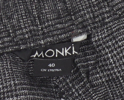 Monki Women Grey Check Tapered Trousers UK 12 Elastic Waist