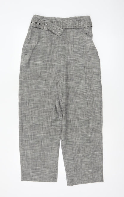 Zara Woman Women's Grey Check High Waist Belted Tapered Trousers S