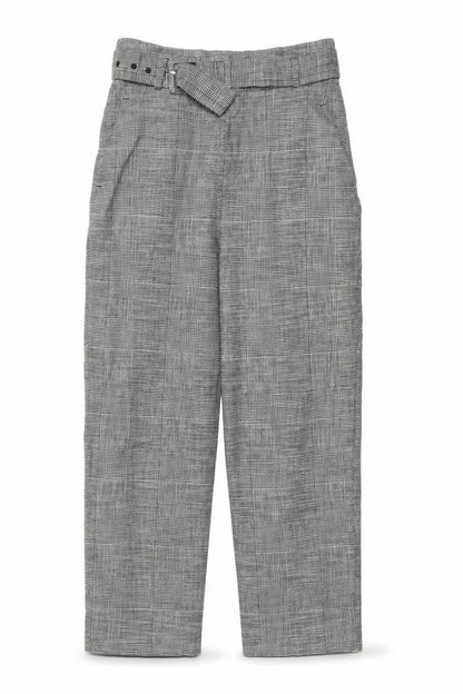 Zara Woman Women's Grey Check High Waist Belted Tapered Trousers S