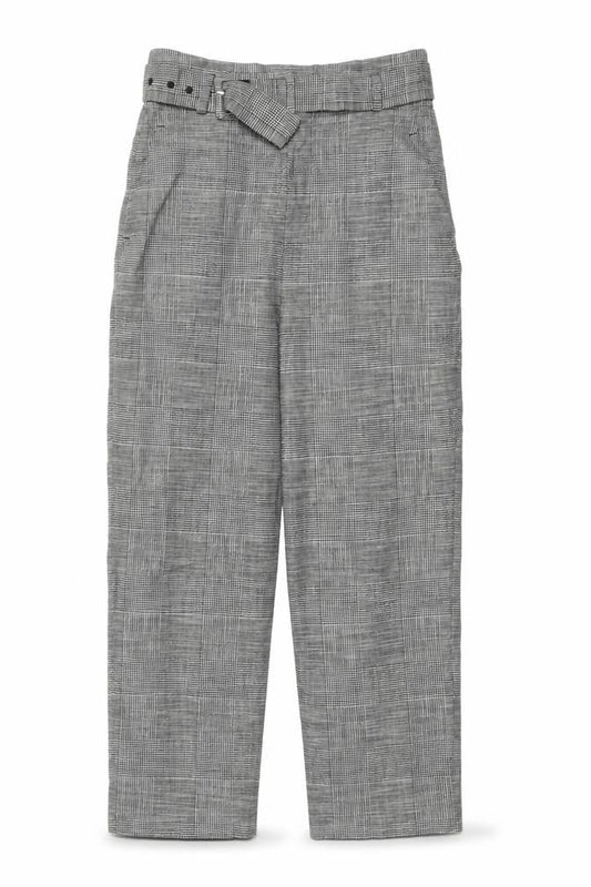 Zara Woman Women's Grey Check High Waist Belted Tapered Trousers S