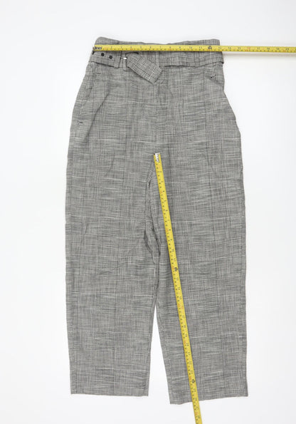 Zara Woman Women's Grey Check High Waist Belted Tapered Trousers S