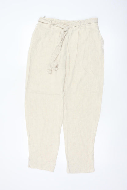 M&S Womens Ivory UK 14 Paperbag Tie Waist Tapered Viscose Trousers