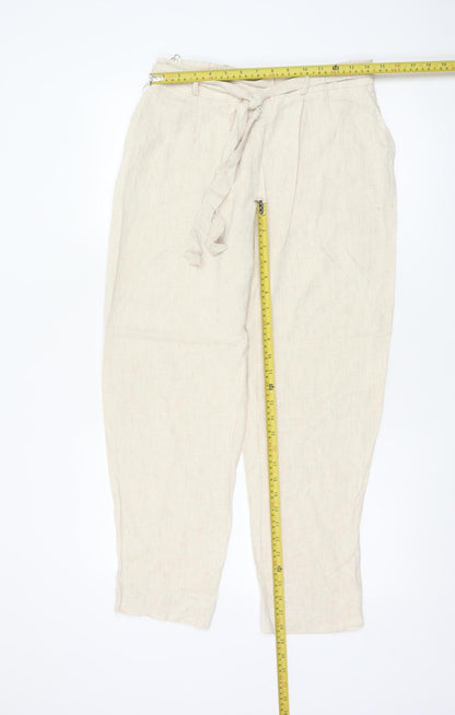 M&S Womens Ivory UK 14 Paperbag Tie Waist Tapered Viscose Trousers