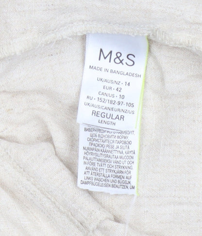 M&S Womens Ivory UK 14 Paperbag Tie Waist Tapered Viscose Trousers