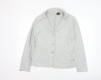Tahari Women Grey L Knit 3 Button Notch Lapel Blazer Jacket