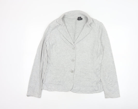 Tahari Women Grey L Knit 3 Button Notch Lapel Blazer Jacket