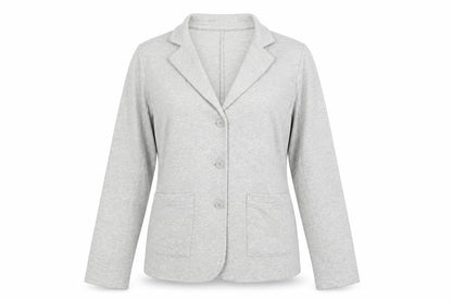 Tahari Women Grey L Knit 3 Button Notch Lapel Blazer Jacket