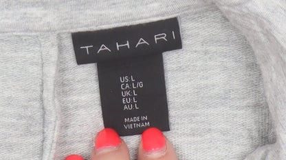 Tahari Women Grey L Knit 3 Button Notch Lapel Blazer Jacket