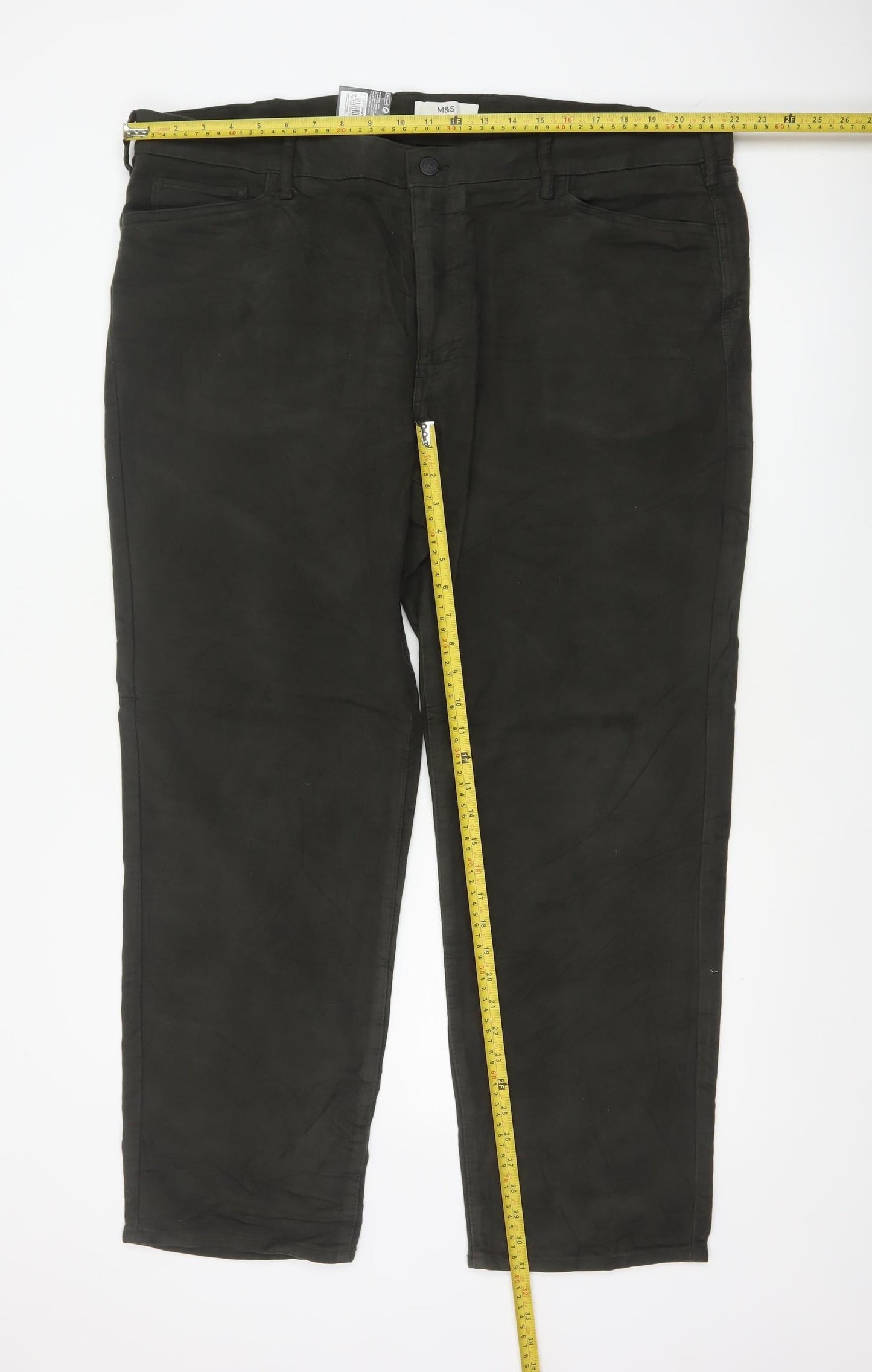 Marks and Spencer Men's Black 44/31 Regular Fit Cotton Trousers