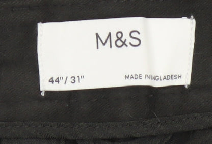 Marks and Spencer Men's Black 44/31 Regular Fit Cotton Trousers