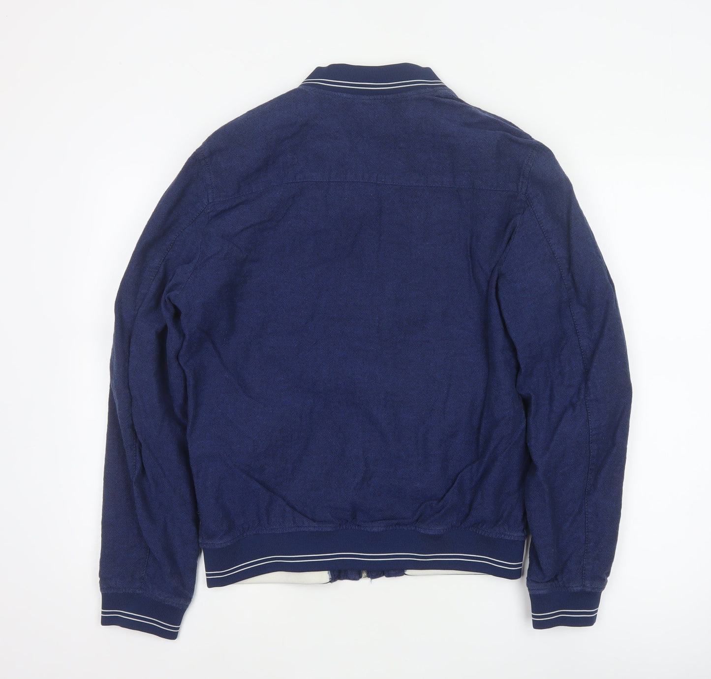 Zara Men Blue Linen Cotton Bomber Jacket Size L Full Zip
