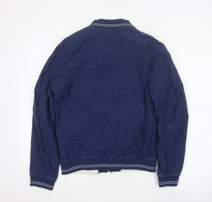 Zara Men Blue Linen Cotton Bomber Jacket Size L Full Zip
