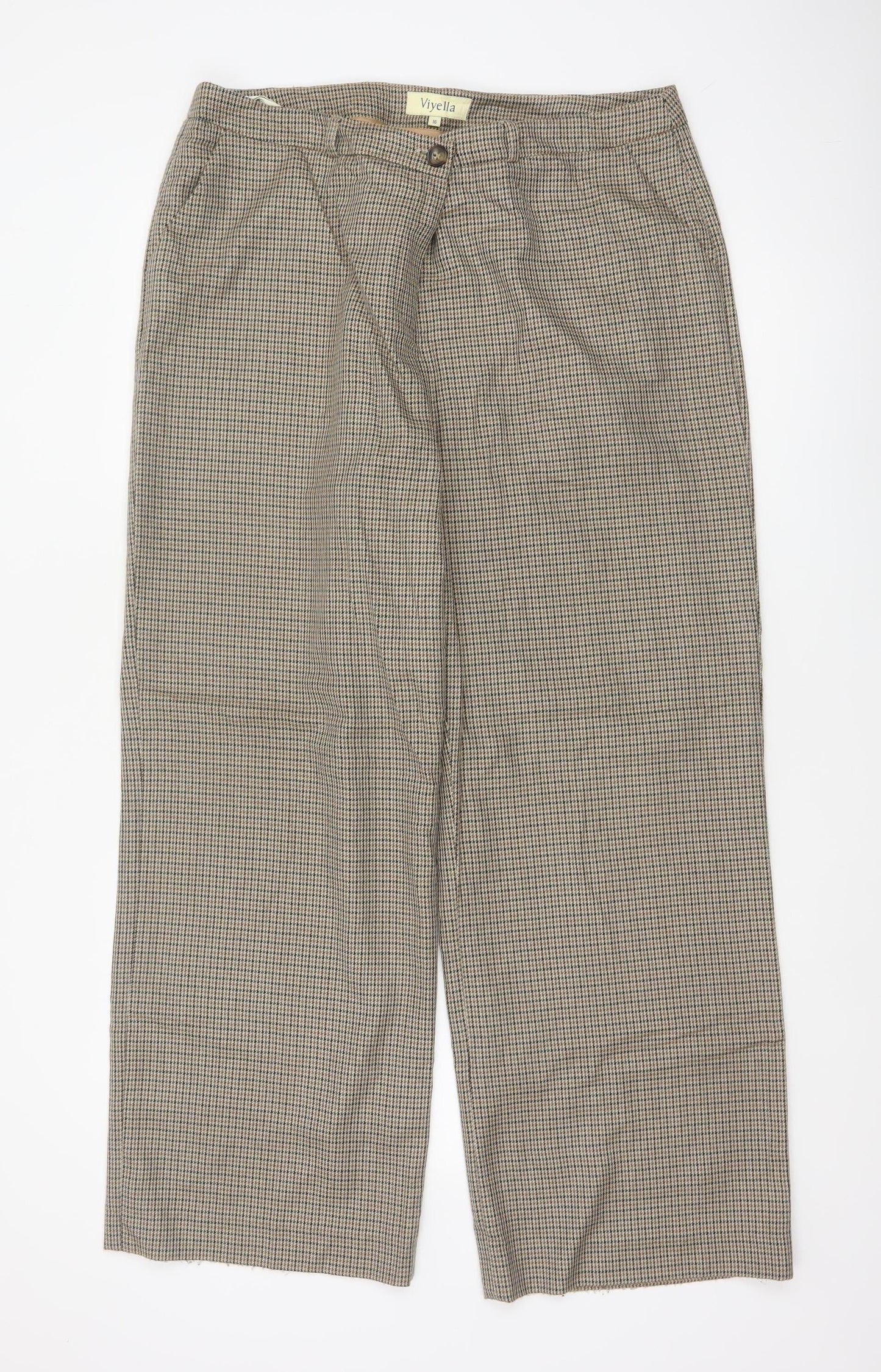 Viyella Women’s Beige Herringbone Tweed Trousers UK 16 Wool Blend