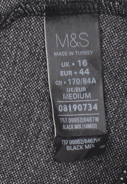 Marks and Spencer Women’s Black Mix UK 16 Wide-Leg Pull-On Trousers