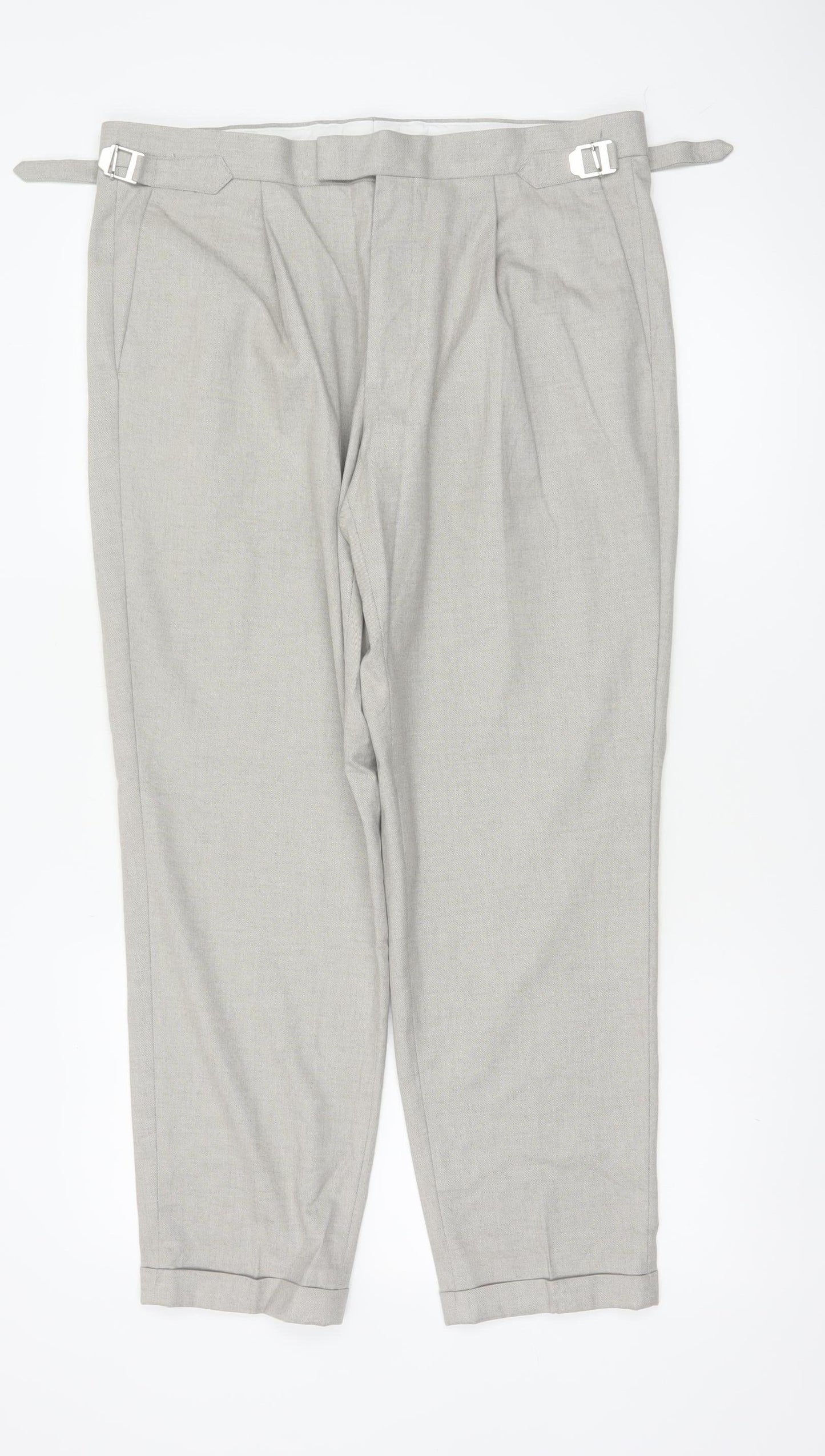 Marks and Spencer Men's Grey 34S Pleated Tapered Dress Trousers