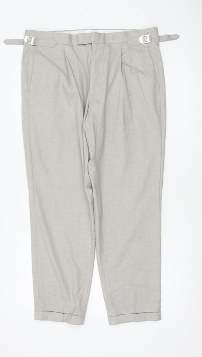 Marks and Spencer Men's Grey 34S Pleated Tapered Dress Trousers